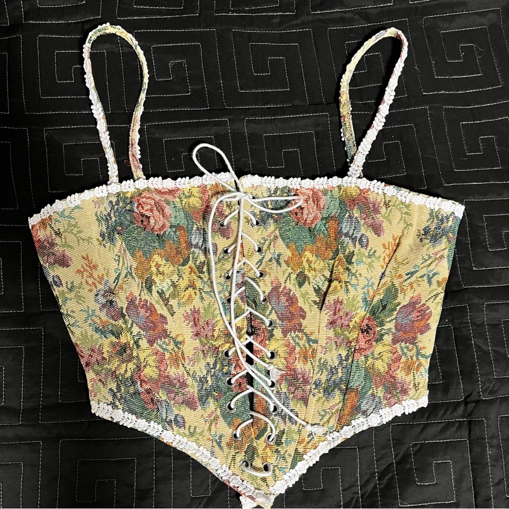 Floral Pattern Lace Up Top